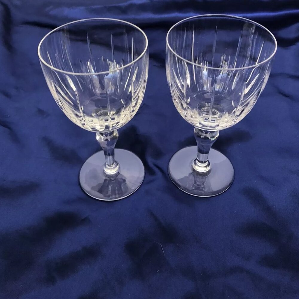 2 Stuart English Cut Crystal Port Glasses Hampshire Pattern  VTG 50-60's